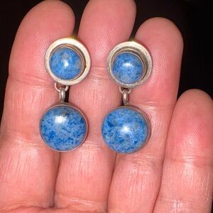 Native American 925 Silver Earrings with Denim Lapis Stone